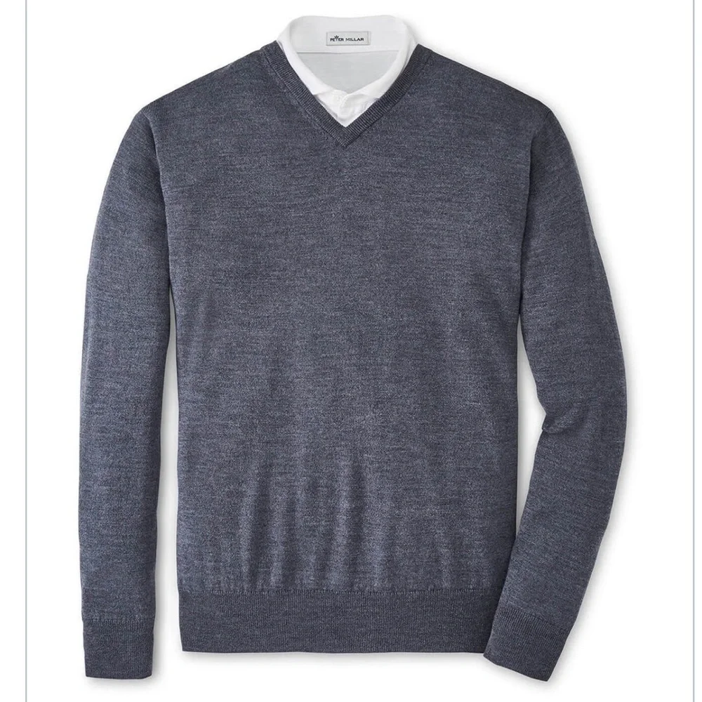 Peter Millar Charcoal Gray Autumn Crest V-Neck Sweater Merino Wool Size XXL